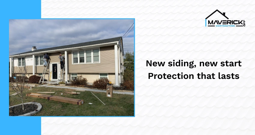 Freshly installed fiber cement siding on a home exterior during a siding replacement project